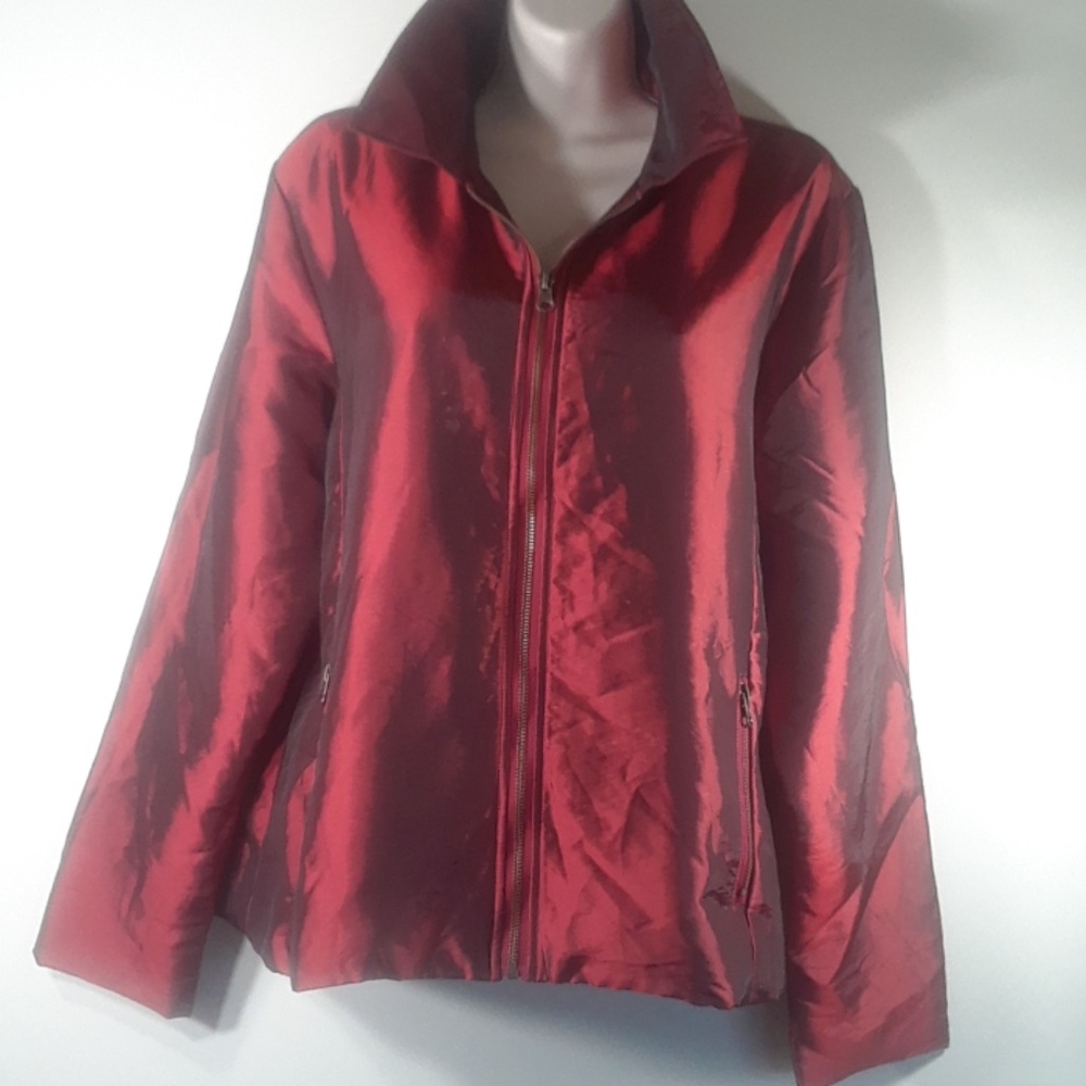 Chico's Shiny Crimson Zip-Front Jacket
